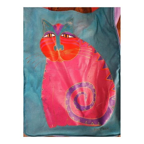 Vintage Laurel Burch Small Canvas Tote Mythical Cats - Picture 2 of 8